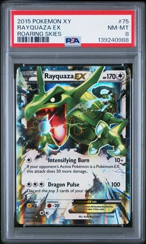 2015 POKEMON XY ROARING SKIES #75 RAYQUAZA EX PSA 8