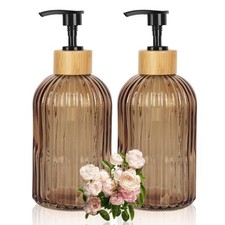 Ulable Amber Glass Soap Dispenser with Pump, 2 Pack 13.5oz Striped