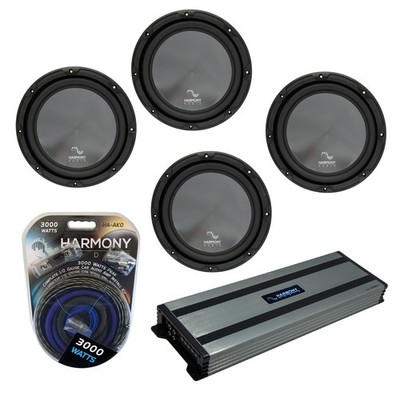 Harmony Audio (4) HA-R124 Sub Rhythm Series 12'' 600W Subwoofer & HA-A1500.1 Amp