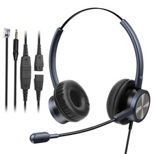 Telephone Headset with RJ9 Jack 3.5mm Connectors for Call Center Office Des...