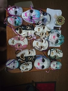 Lot of 12 Ceramic Venetian Theater Face Masks, Multicolor Masquerade Faces