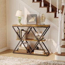 3-Tier Console Table with Open Storage Shelves X-Frame Sofa Table for Entryway