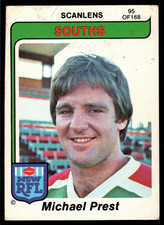 Scanlens 1980 rugby league card #95 Michael Prest South Sydney Rabbitohs