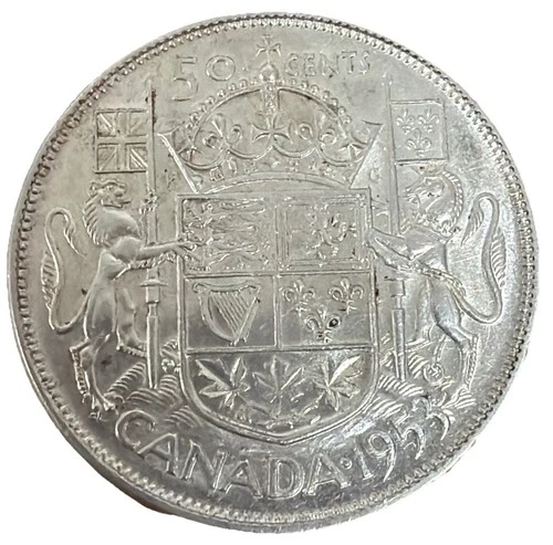 1953 50c Fifty Cents Silver Coin Canada Half Dollar KM# 53 Small Date
