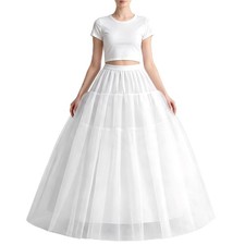 Women Hoopless Crinoline A-line 4 Layers Tulle Petticoat Skirt Floor Length...