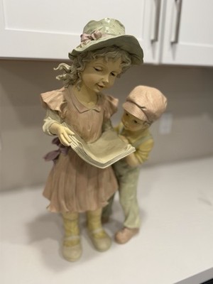 ''Storytime'' Children Statue   23'' Girl and Boy Reading Book Garden Decor