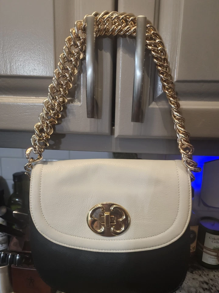 EMMA FOX 女式海军蓝/奶油色皮革/斜挎包手拿包 — 第 3/4 张图片