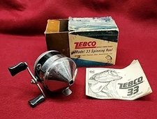 Vintage Zebco "Spinner" Model 33 Spincasting Fishing Reel USA Orig Box + Ifu