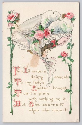 Vintage 1911 Easter Bonnet Postcard with Floral Illustration