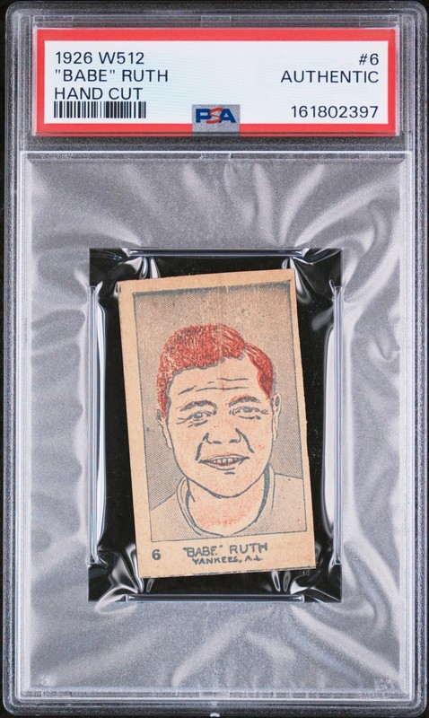 1926 W512 Hand Cut #6 Babe Ruth Strip Card PSA Authentic CREASE FREE
