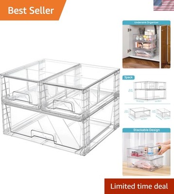 3 Pack Stackable Storage Drawers, Easily Assemble Acrylic Bathroom Undersink ...