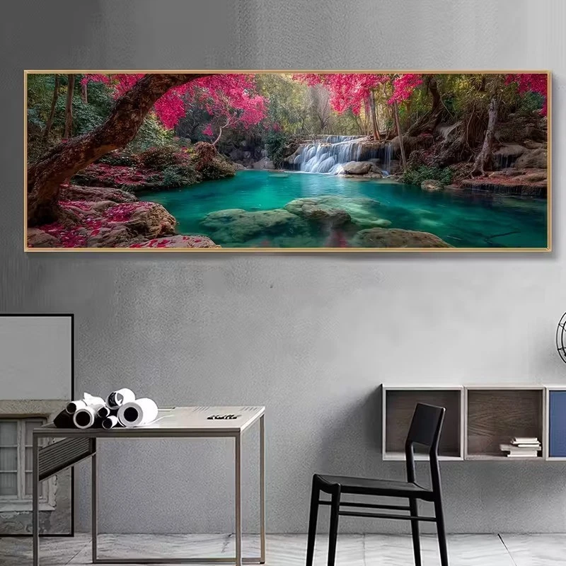 Panoramic View of Waters & Red Flowers Canvas Print Wall Art Home Decor
