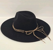Unbranded Black Wide Brim Fedora Hat Boho Ranch Western Style Felt Hat 22.5