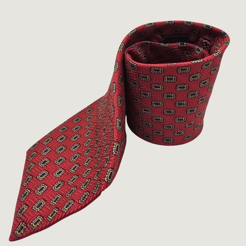 Brooks Brothers Makers Red Geometric Medallion Silk Tie Made in USA Italy Fabric