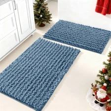 Yimobra 2-Pc Chenille Bath Rug Set, Quick Dry, Extra Thick, Non-Slip, Denim Blue