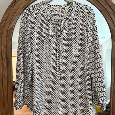 Nordstrom Collection Silk Tunic Blouse Small Neutral Geometric Pattern Office