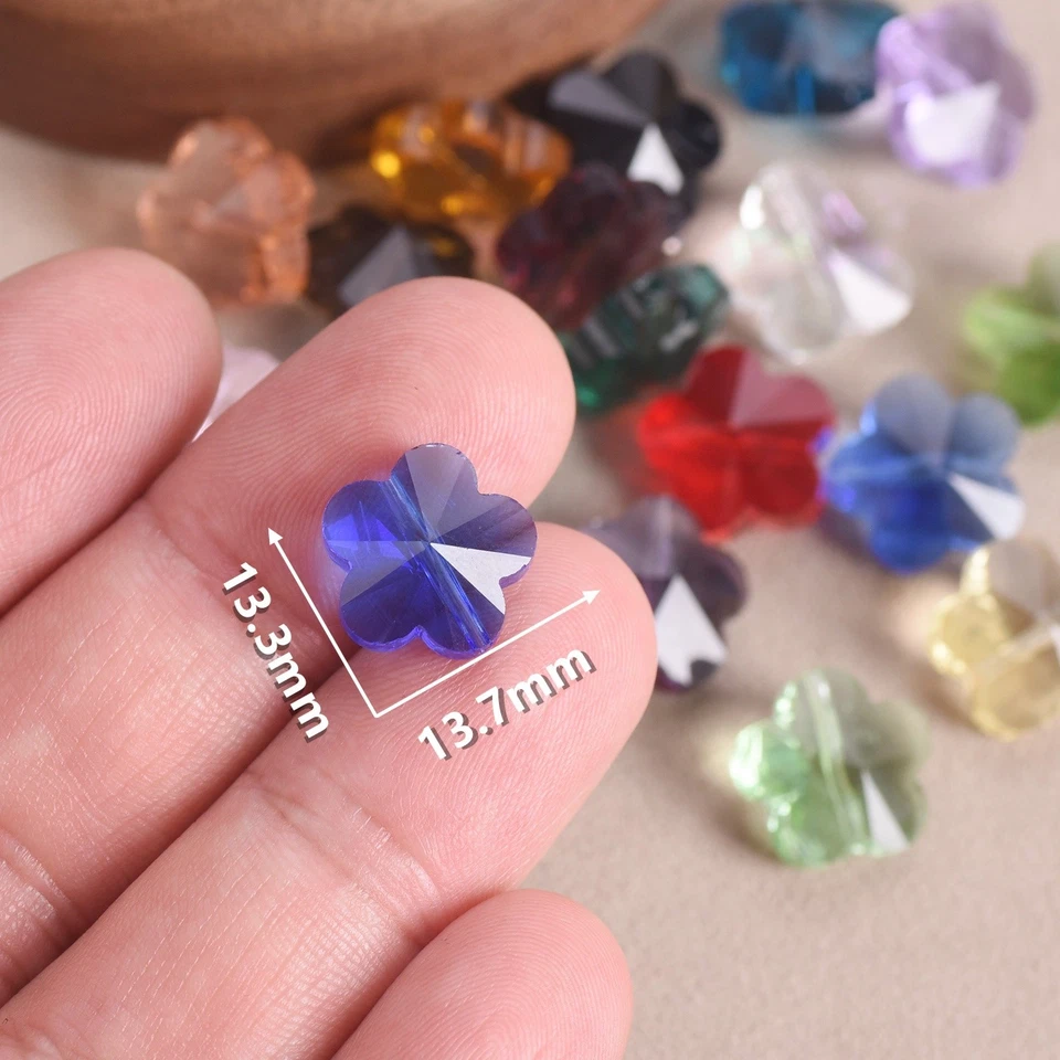 10pcs 14mm Flower Shape Faceted Crystal Glass Loose Beads For Jewelry Making Lot - Image 4 of 4