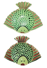 Vintage MCM Parry Vielle Limoges Set- 2 Hand Painted Fish Bowls France Ashtray