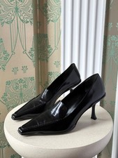 2000 Prada Black Square Toe Patent Leather Loafers Heels Pumps Size: 41