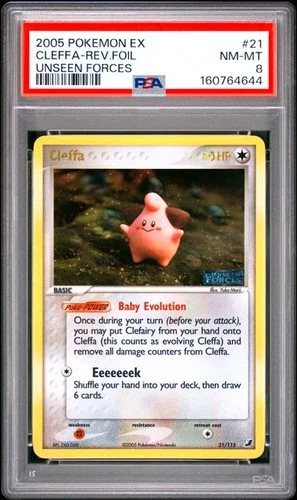 2005 Pokemon Ex Unseen Forces #21 Cleffa Reverse Holo PSA 8 Nm Mt