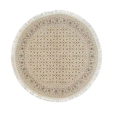 6'3"x6'3" Ivory 250 KPSI Wool Hand Knotted Herrita Design Round Rug G65389