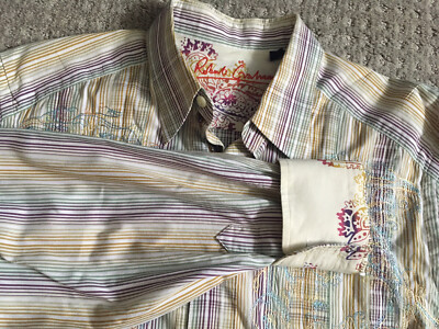 ROBERT GRAHAM Large Long Sleeve Flip Cuff Shirt - Size Large Embroidered