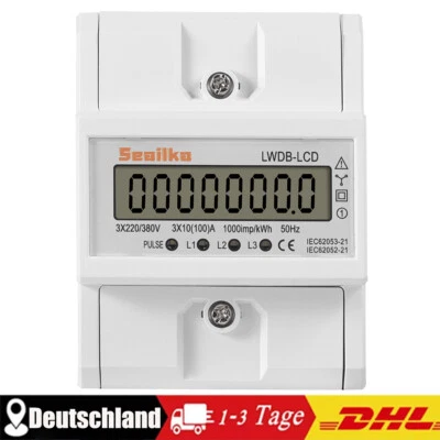 SEAILKA Drehstromzähler geeicht für DIN Hutschiene + 10(100)A 230/380V 3 Phasen 4 Draht