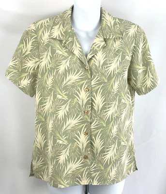 Vintage Notations Tropical Top S Green Ttopical Floral ButtonUp Hawaiian Luau