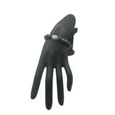 Carved Stone Elephant Charm on a Beaded Stone Stretch Bracelet