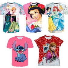 T-Shirt Kids Girls Princess Frozen Rapunzel Stitch Disney