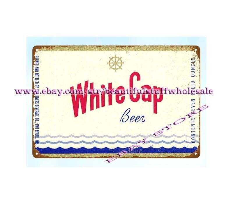 1930s White Cap Beer Two Rivers WI metal tin sign retro home bar decor