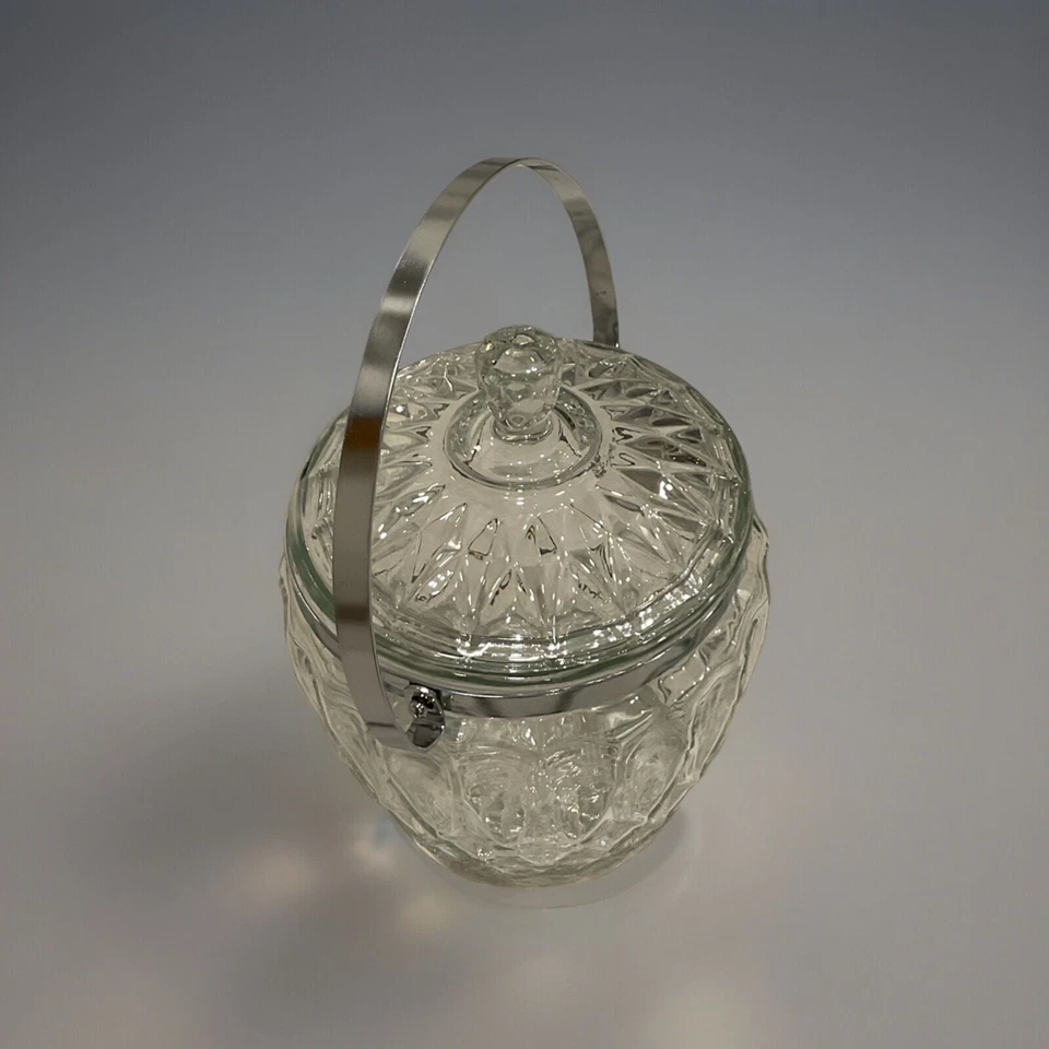 Vintage Art Deco Crystal Glass Biscuit Jar w/ Chrome Handle - 9"H x 6"D - Image 4 of 4