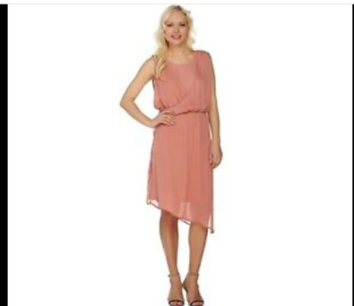 H By Halston Jet Set Pink Chiffon Overlay Pink Sleeveless Dress Women's 24W