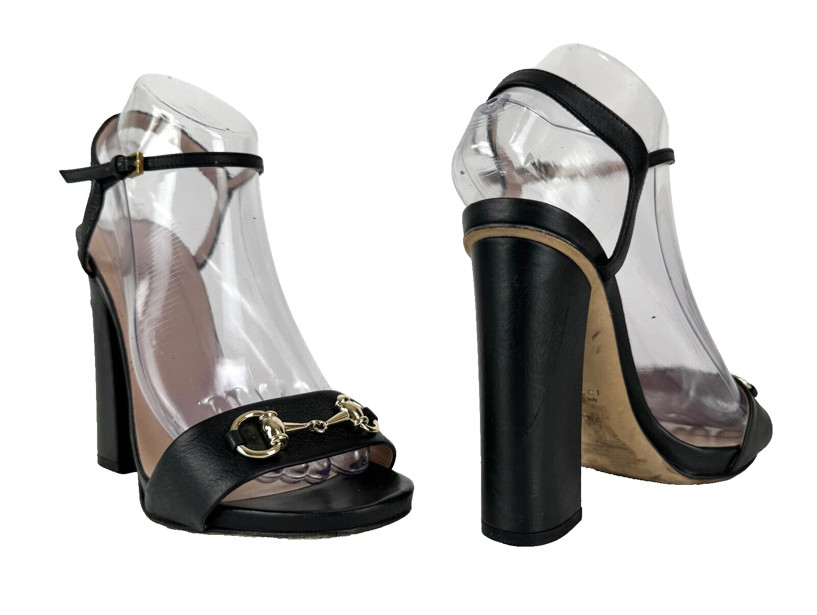 Gucci Auth 8 US 38 EU cuir noir argent Horsebit sandales talons chaussures plateforme