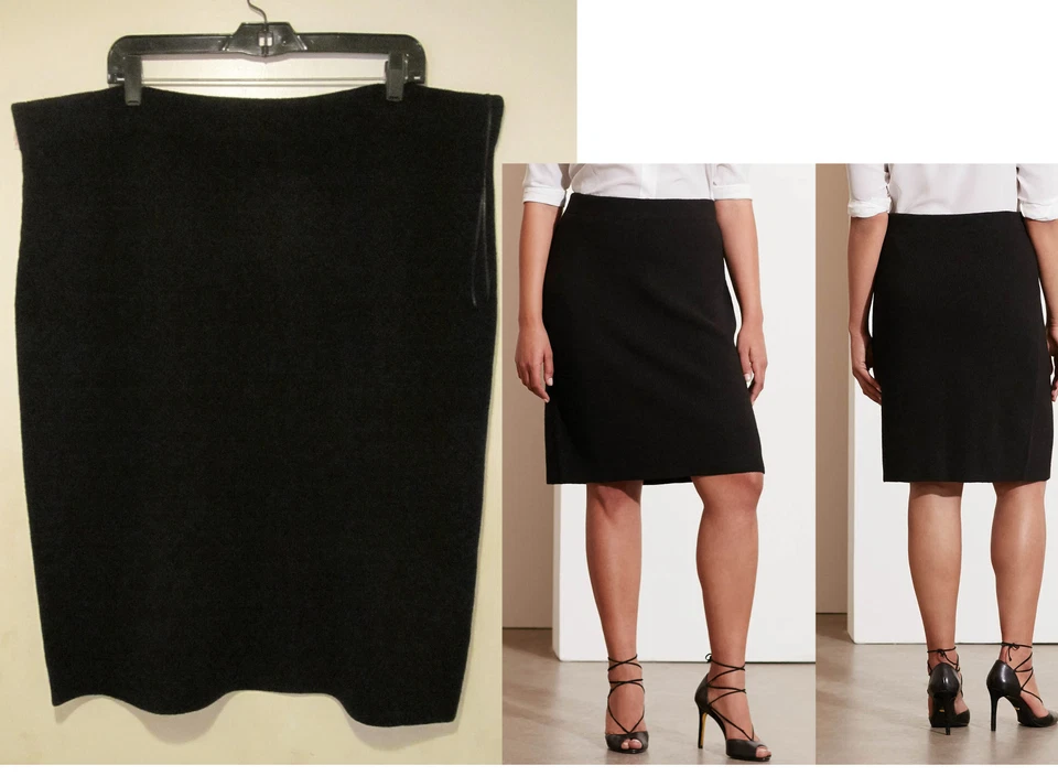 Ralph Lauren Black Merino wool Rib Knit Pencil Skirt Womens plus size 1X NEW