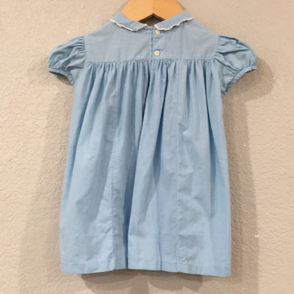 Antigo Vestido Polly Flinders Bebê Menina Tamanho 12M Azul Costurado à Mão Anos 1950 Vintage - Imagem 3 de 4