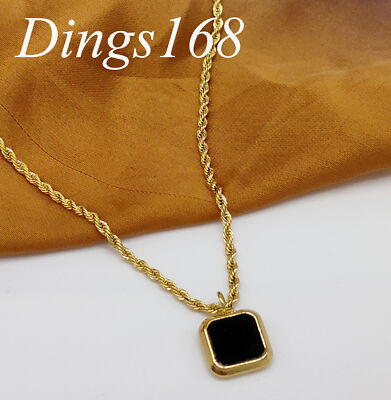 Massive 18K Gelbgold gefüllt 0,5 Zoll/12 mm schwarzer Onyx Quadrat Twist Kette Halskette