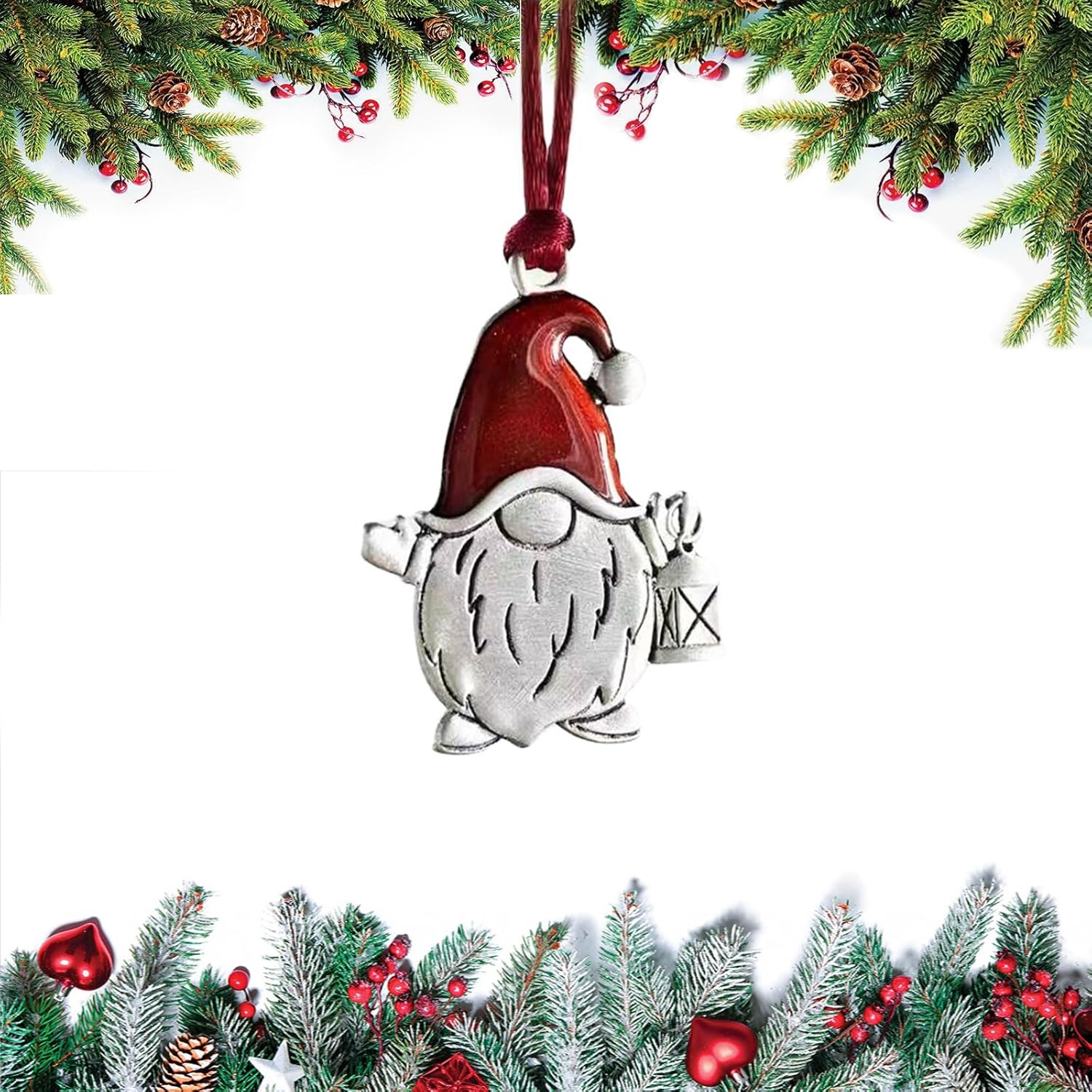 Christmas Gnome Ornaments Decoration, 2024 Solid Pewter Christmas Tree Hanging O