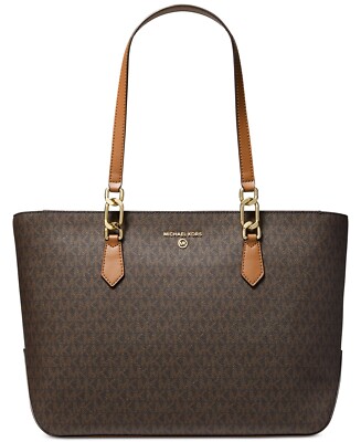 MICHAEL Michael Kors Logo Laney Medium Tote Brown Acorn Bag $398