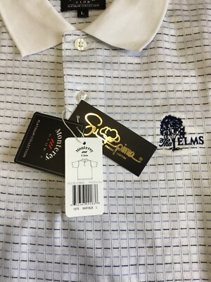 Monterey Club Shirt Mens Large Platinum Collection The ELMS Logo White Golf Polo