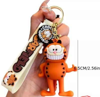 Garfield Cartoon Character Soft 3d Keychain Key Ring Holder Backpack Decor 