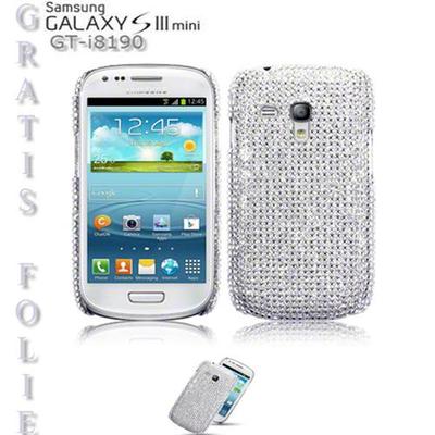 Diamant Strass Bling Schutz Hülle Case Samsung Galaxy S3 Mini I8200 Silber Folie