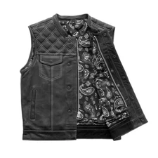Upside Men's Club Style Leather Vest Black Diamond Genuine Leather Vest USA Vest