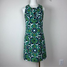 Ann Taylor Dress Womens Two Mini Sheath Mod Cotton Silk Floral Retro Green