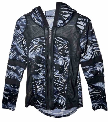 Dolce Bonita Activewear Jacket w/Hood Zipper Black Stretch Long Size Small