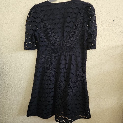 New THE KOOPLES Womens Size 4 Black Mini Dress Sharp Lace Button Cotton Eyelet - Picture 4 of 12