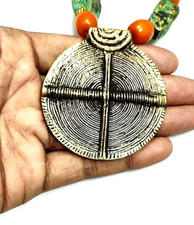 Tibetan Tribal Banjara Brass Necklace Pendant Ethnic Handmade Gypsy Resin Beads