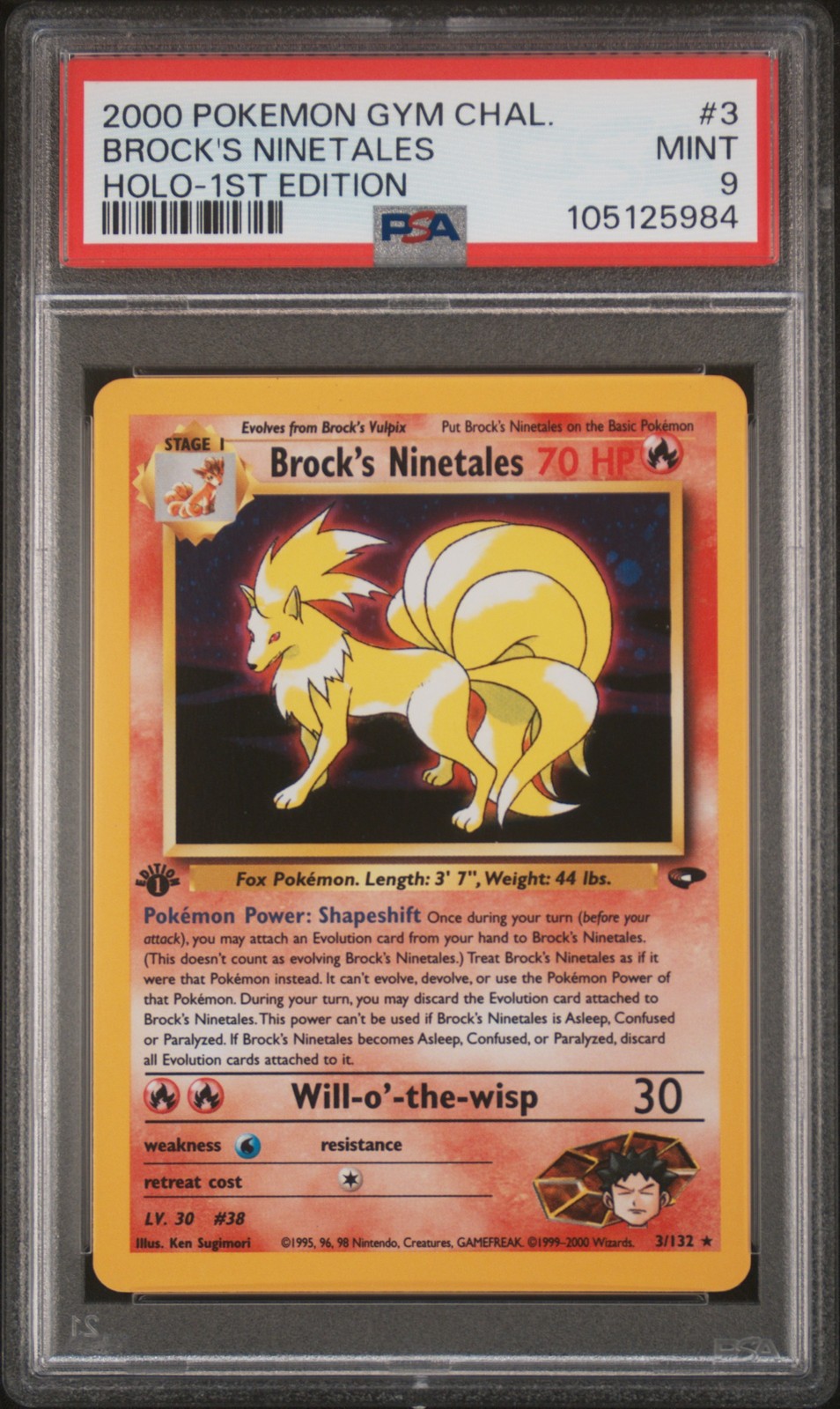 2000 POKEMON GYM CHALLENGE HOLO-1ST ED #3 BROCK'S NINETALES PSA 9
