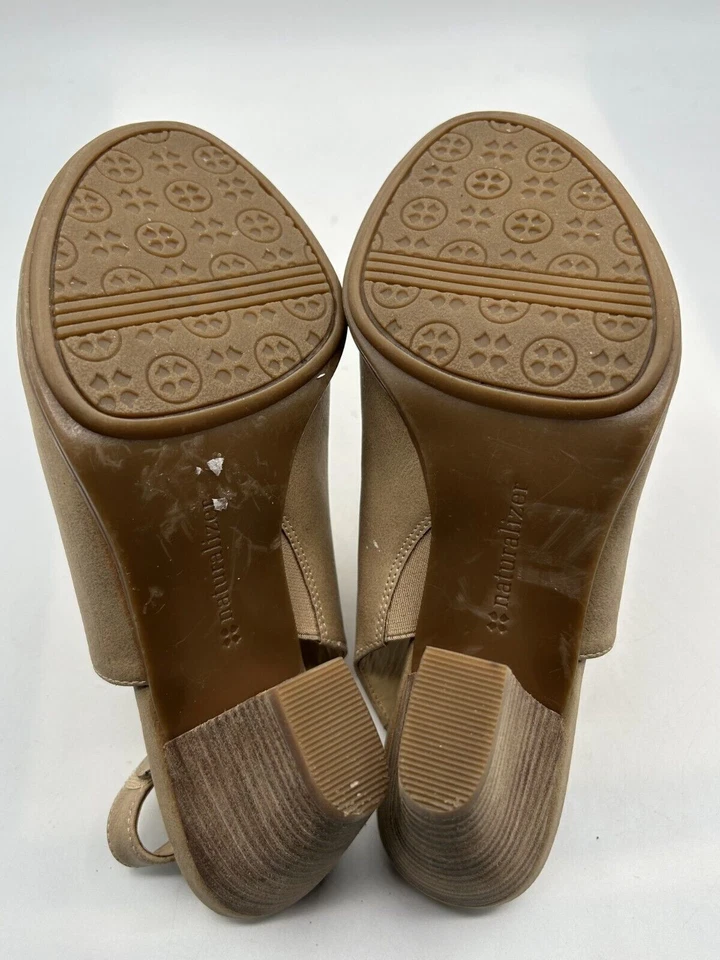 Sandalia de tacón naturalizador para mujer talla 8,5 M beige tacones en bloque punta abierta correa para el tobillo Foto 4 de 4