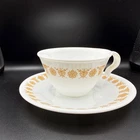 Vintage Set  of 4 CORELLE BUTTERFLY GOLD Hook Handle Coffee Tea Cups /Saucers